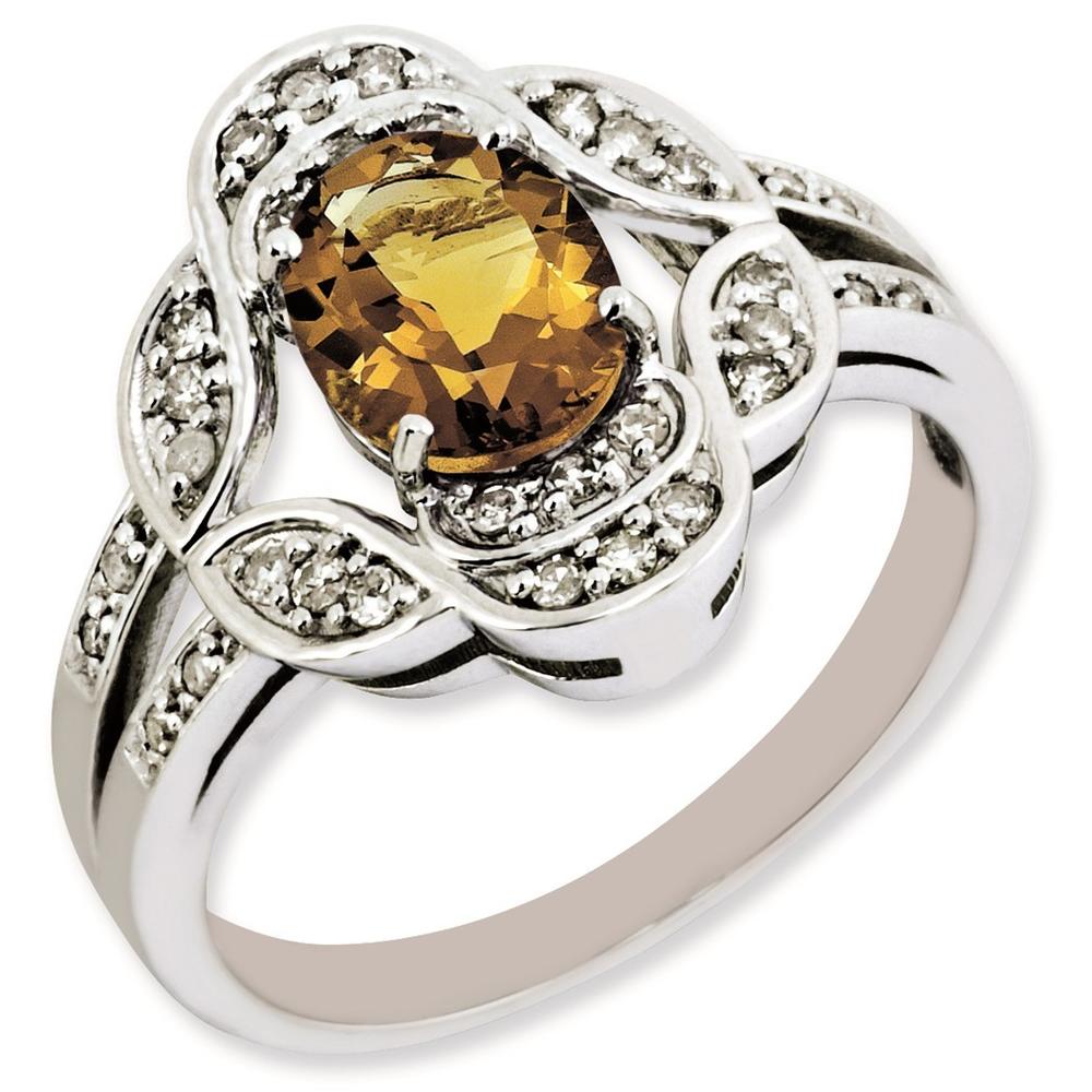 Jewelryweb Sterling Silver Diamond and Whiskey Quartz Ring - Size 5