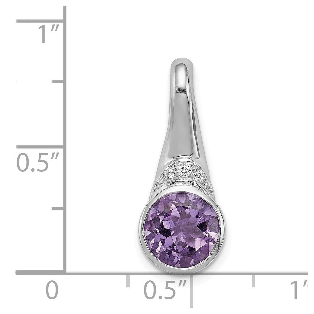 Jewelryweb Sterling Silver Rhodium-plated With Cubic Zirconia and Amethyst Pendant