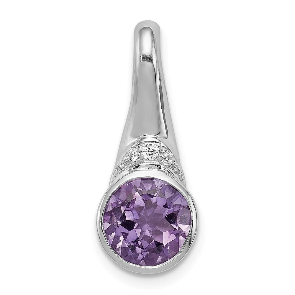 Jewelryweb Sterling Silver Rhodium-plated With Cubic Zirconia and Amethyst Pendant