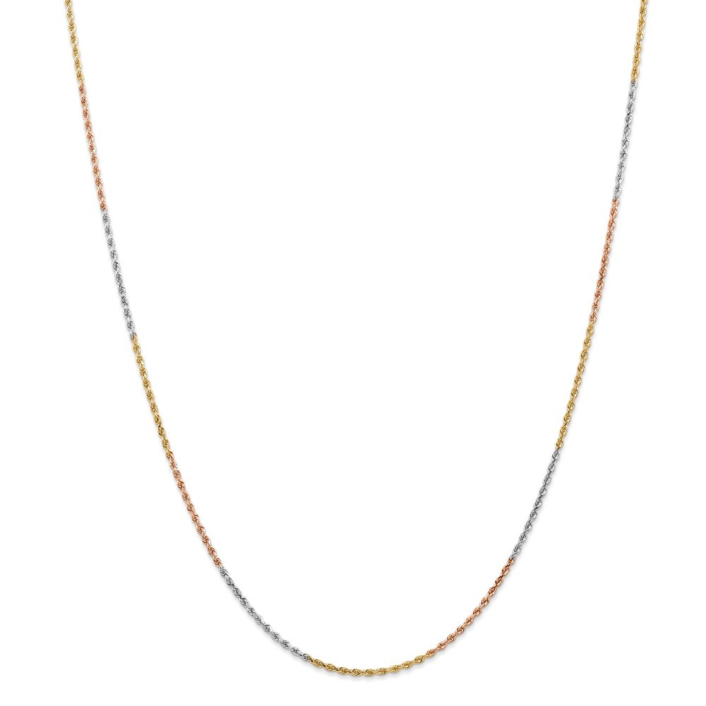 Jewelryweb 14k Tri-Color Gold 1.5mm Sparkle-Cut Rope Chain Bracelet - 8 Inch - Lobster Claw