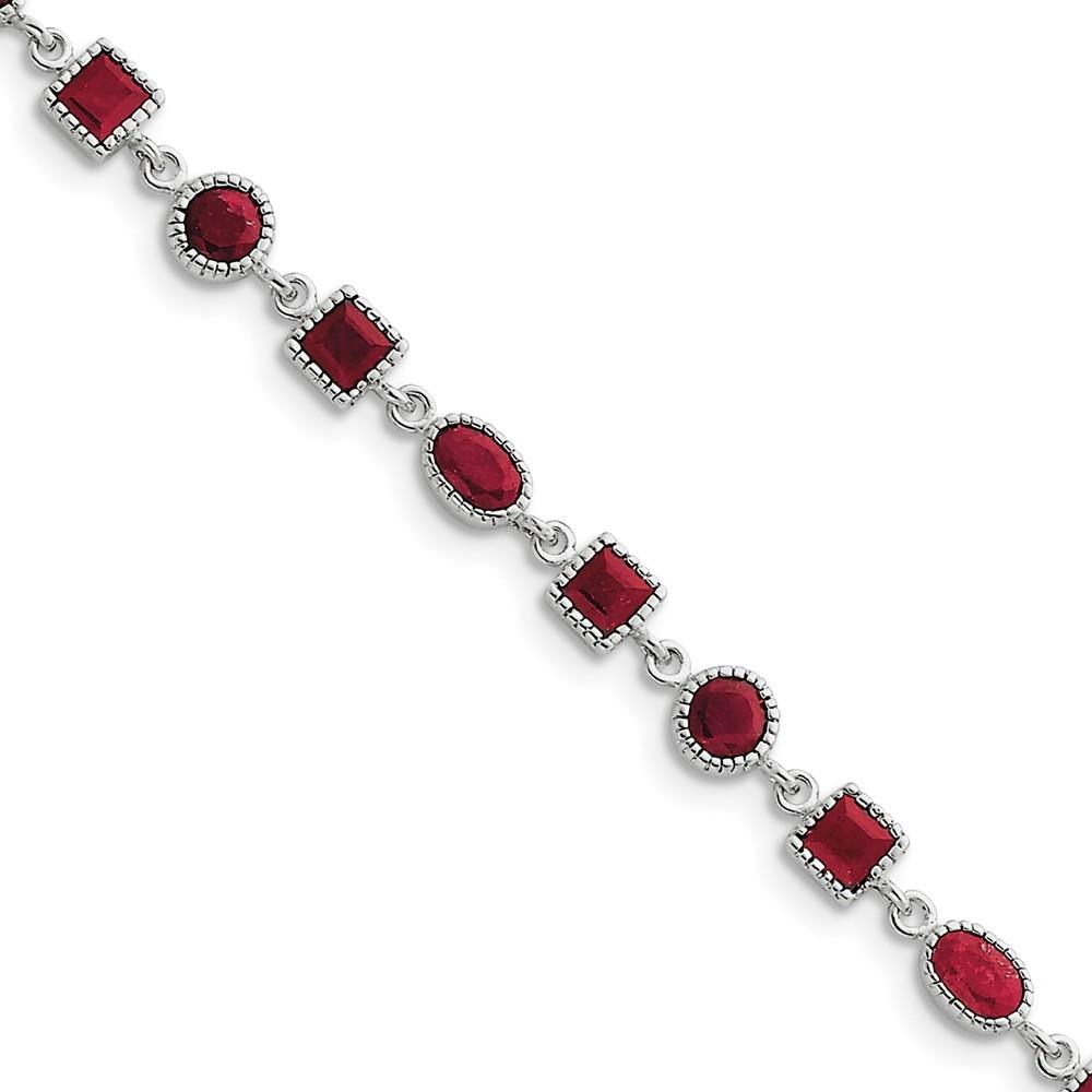 Jewelryweb Sterling Silver Ruby Bracelet - 7 Inch - Lobster Claw - Measures 7mm Wide