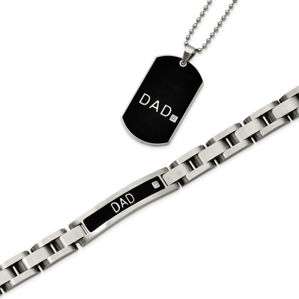 Jewelryweb Stainless Steel Black-plated 8.75inch Dad Bracelet and 24in Dad Necklace Set