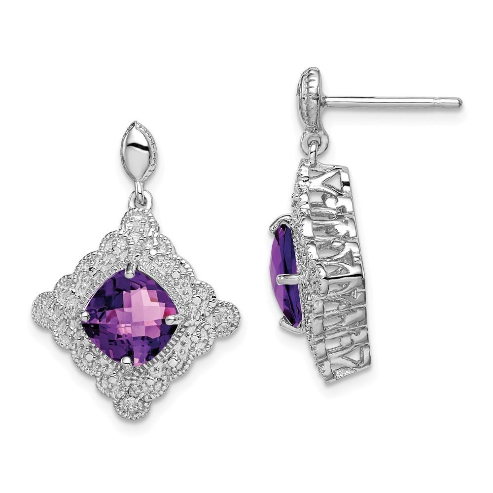 Jewelryweb Sterling Silver Amethyst and Diamond Earrings
