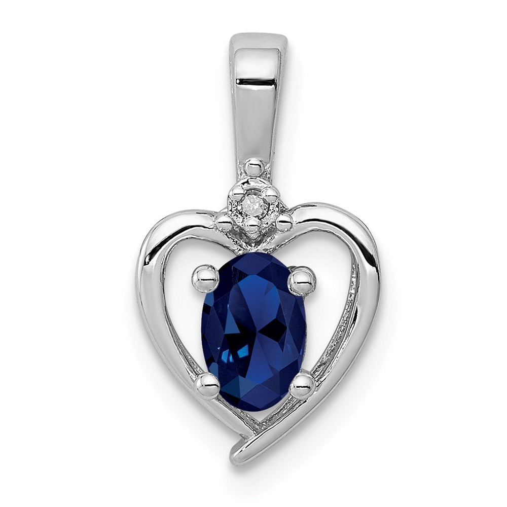 Jewelryweb Sterling Silver Created Sapphire and Diamond Pendant - Measures 16x10mm Wide