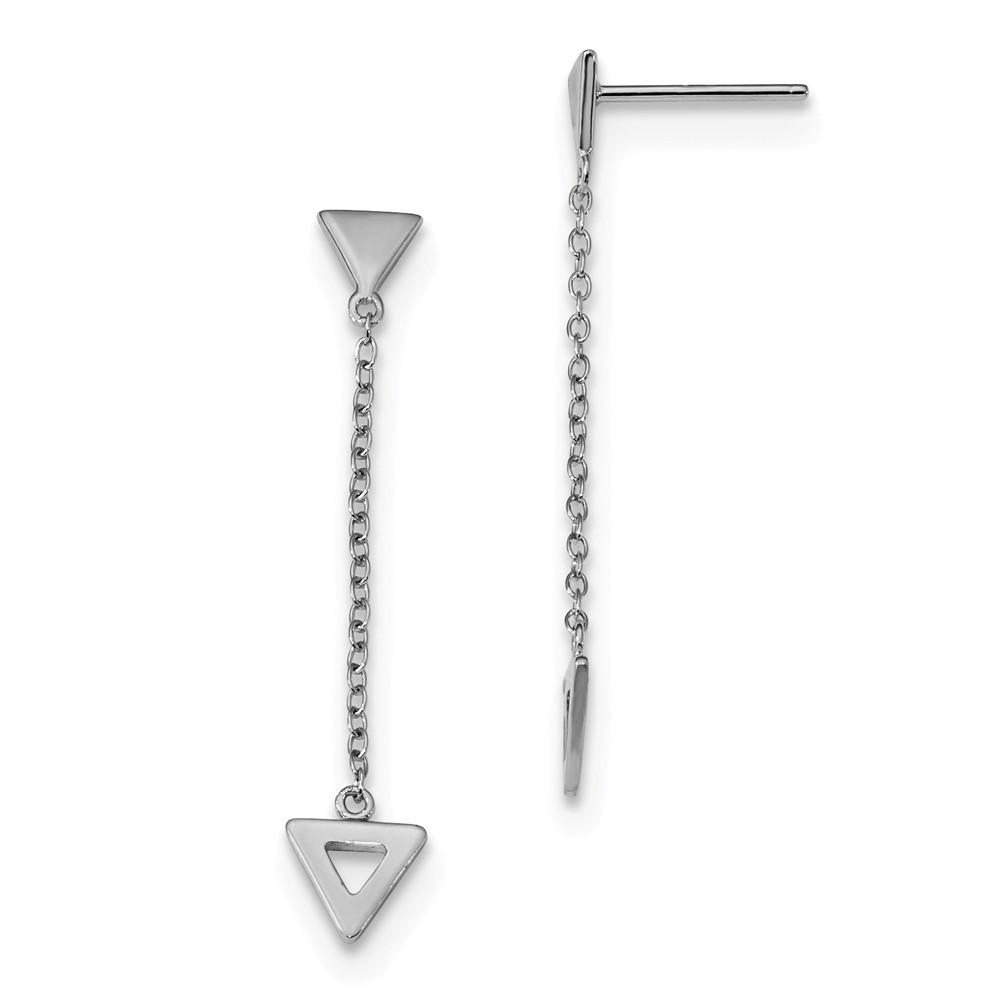Jewelryweb Sterling Silver Rhodium-plated Triangle Chain Dangle Post Earrings