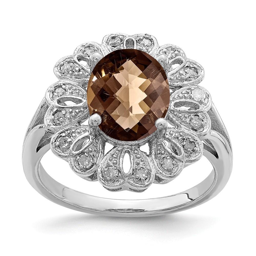 Jewelryweb Sterling Silver Diamond and Smokey Quartz Ring - Size 9