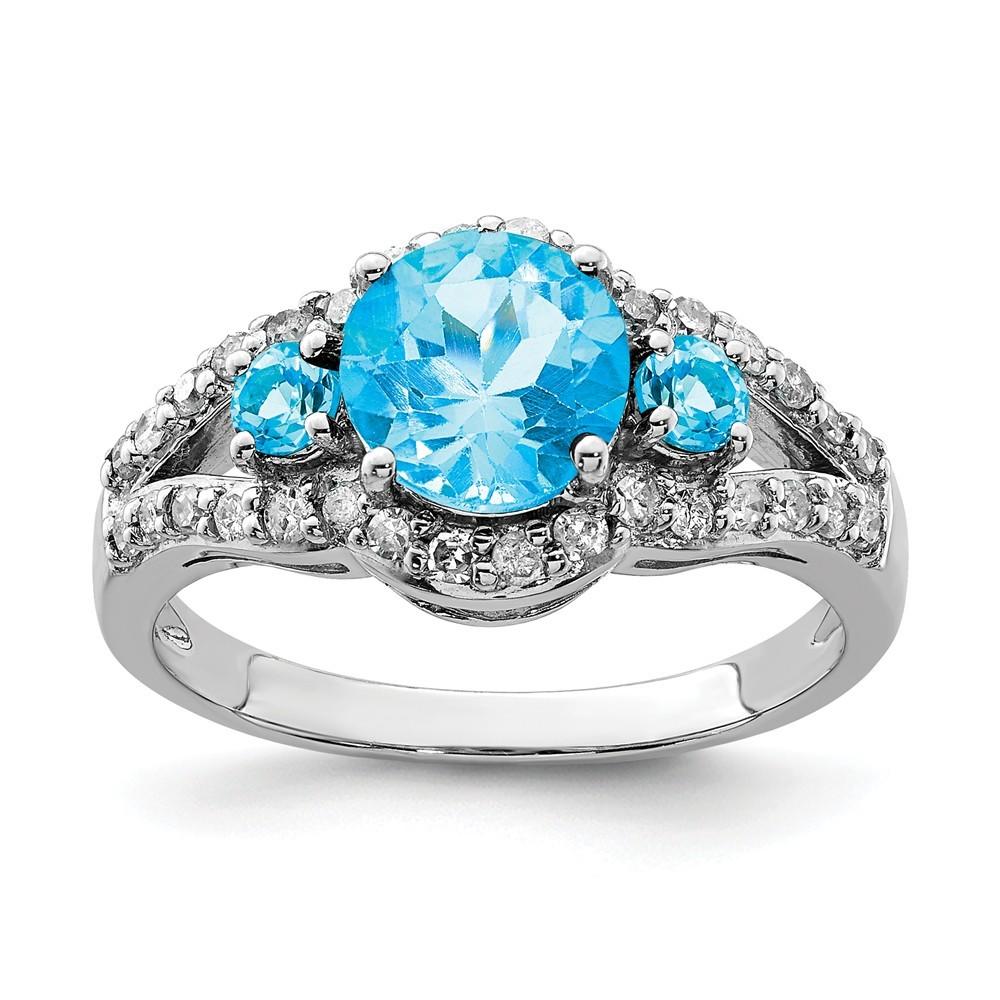 Jewelryweb Sterling Silver Blue Topaz and Diamond Ring - Size 7