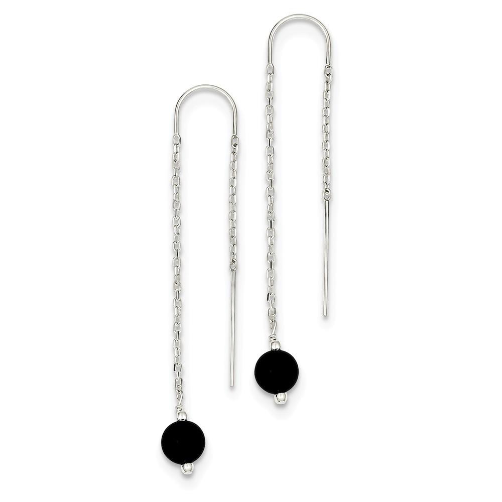 Jewelryweb Sterling Silver Simulated Onyx Threader Earrings