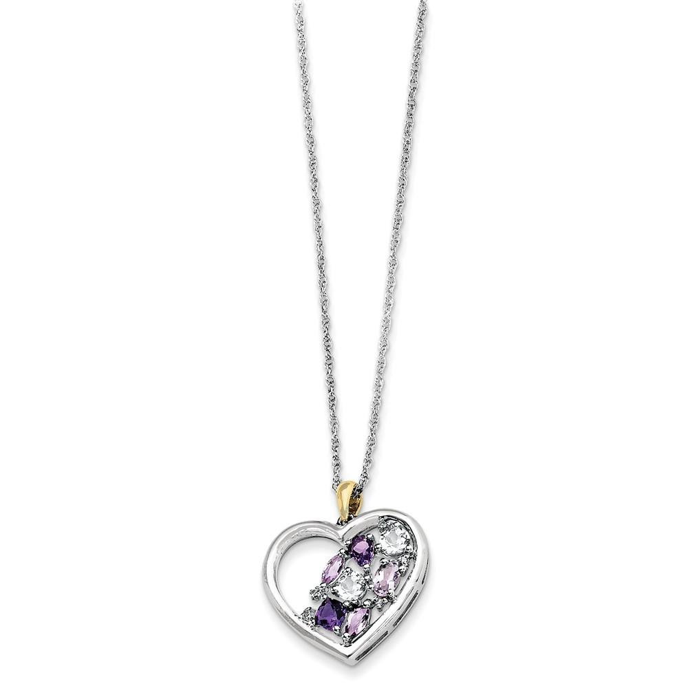 Jewelryweb Sterling Silver and 14K Amethyst and Topaz and Diamond Necklace - 17 Inch