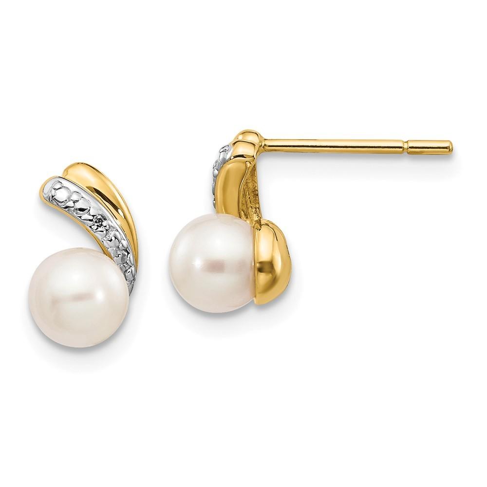 Jewelryweb 14k Yellow Gold Diamond and Freshwater Cultured Pearl Post Earrings - Measures 9x7mm Wide