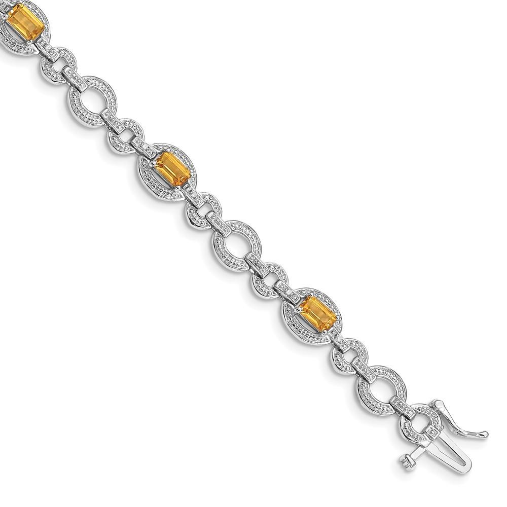 Jewelryweb Sterling Silver Diamond and Citrine Oval Link Bracelet