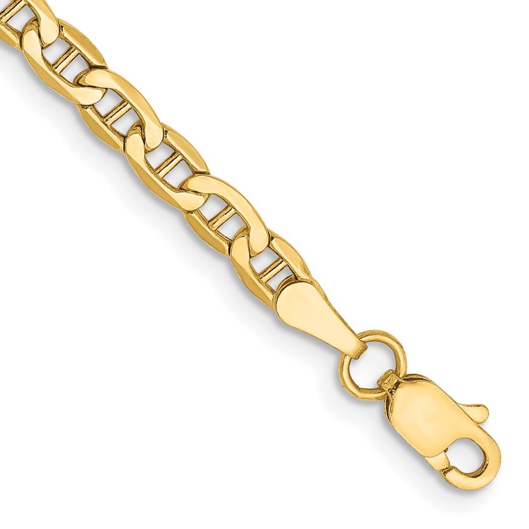 Jewelryweb 10k Yellow Gold 3.20mm Anchor Chain Bracelet - 7 Inch