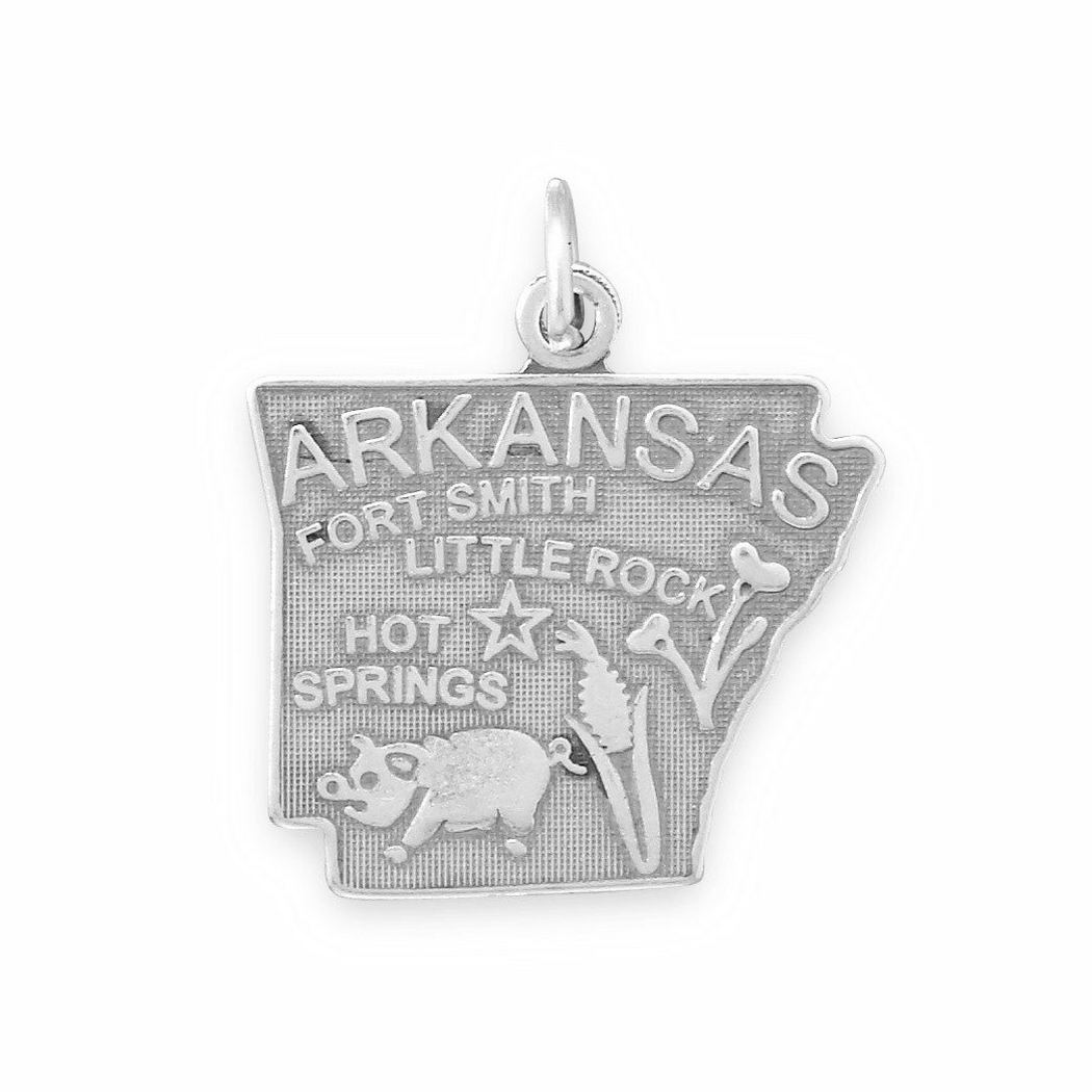 Jewelryweb Welcome To Natural State! Oxidized Sterling Silver Arkansas State Charm 19mm X 23mm