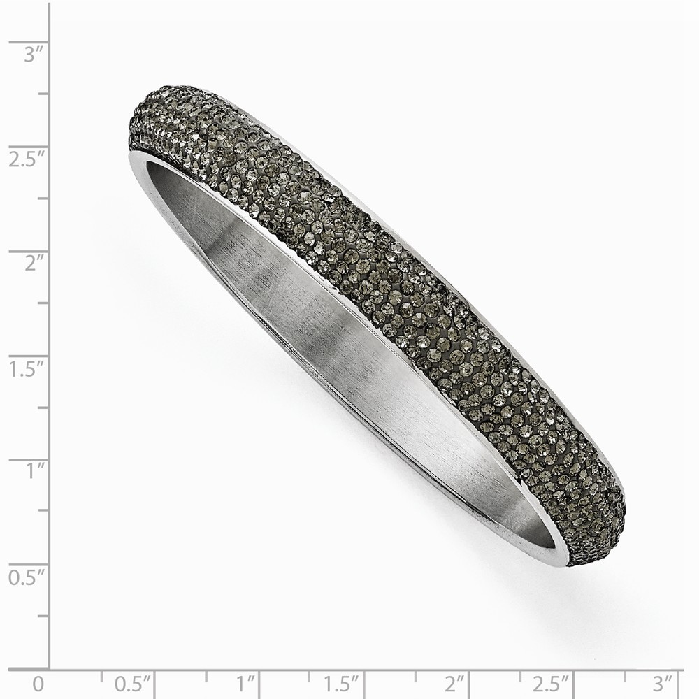 Jewelryweb Stainless Steel Polished Black Enamel Clear Crystal Rounded Bracelet