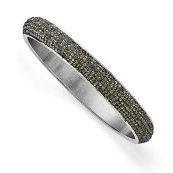 Jewelryweb Stainless Steel Polished Black Enamel Clear Crystal Rounded Bracelet