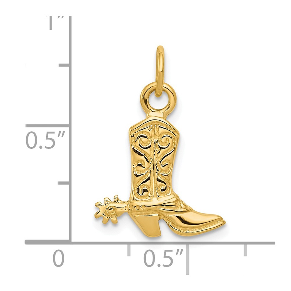 Jewelryweb 14k Yellow Gold 3-D Cowboy Boot Pendant - Measures 22x24mm Wide