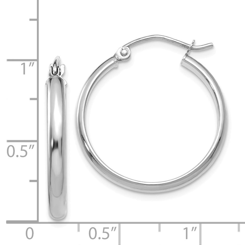 Jewelryweb 14k White Gold Round Tube Hoop Earrings - Measures 24x24mm