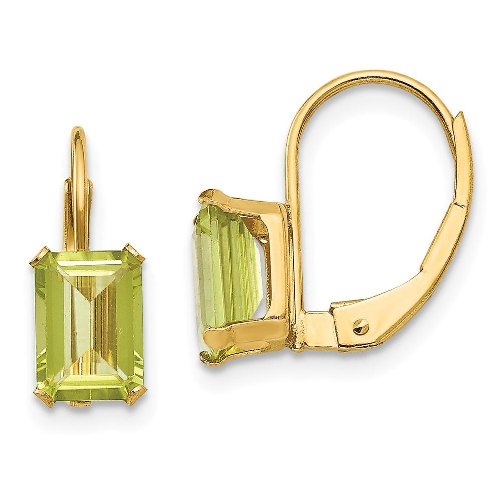 Jewelryweb 14k Yellow Gold Emerald Shape Peridot Earrings - Measures 12x4mm
