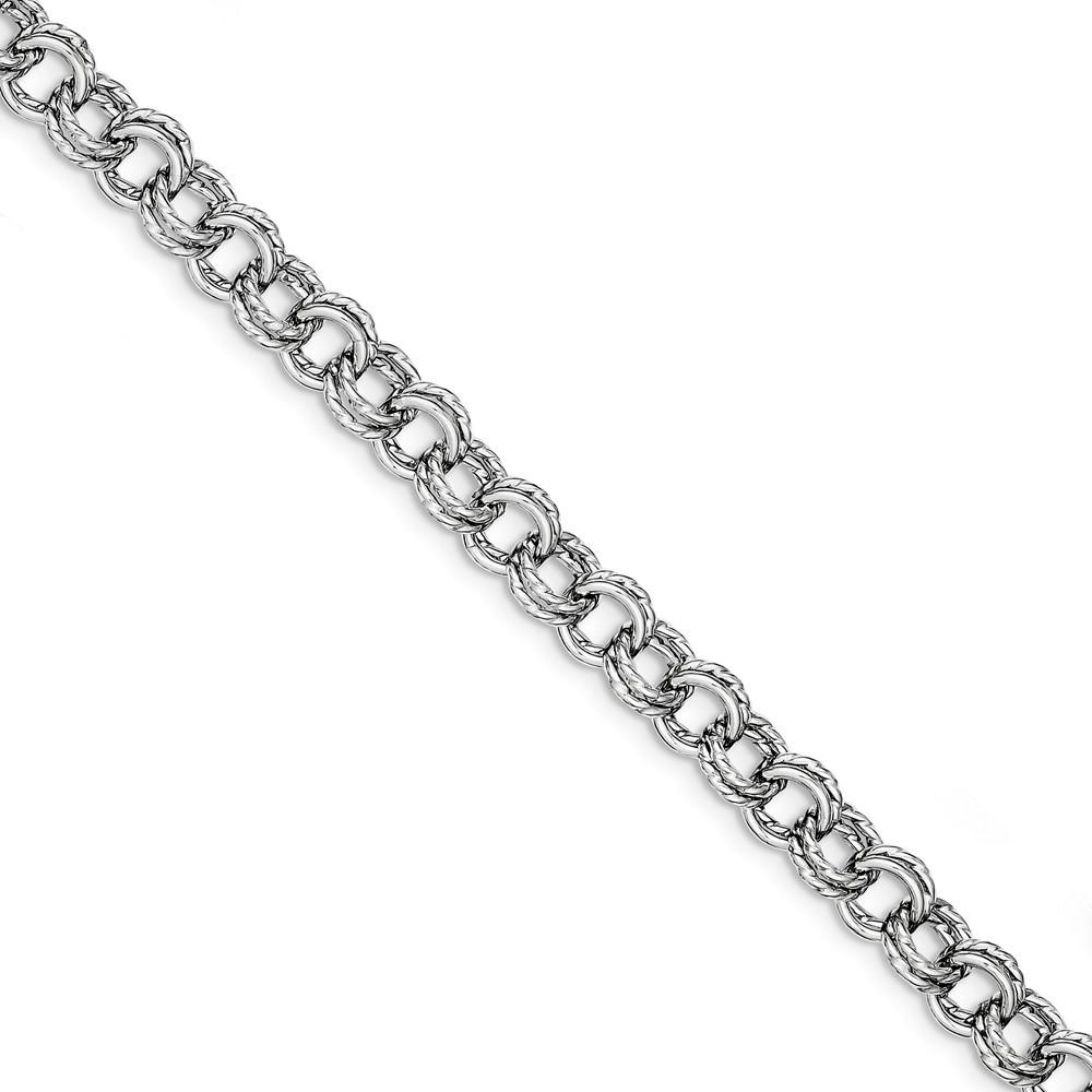 Jewelryweb Sterling Silver Rhodium Plated Polish and Texture Circle Link Bracelet - 7.5 Inch
