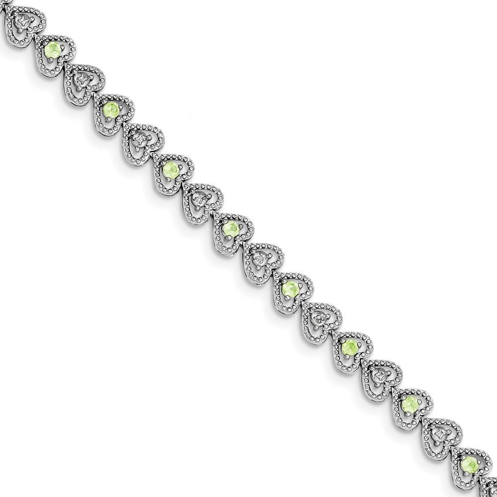 Jewelryweb Sterling Silver Peridot Diamond Bracelet