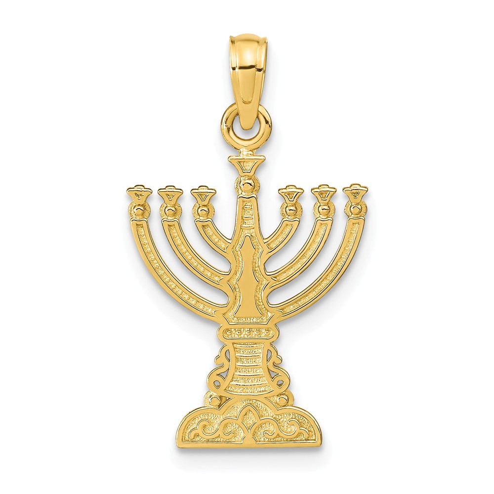 Jewelryweb 14k Yellow Gold Menorah Pendant - Measures 26x15mm Wide