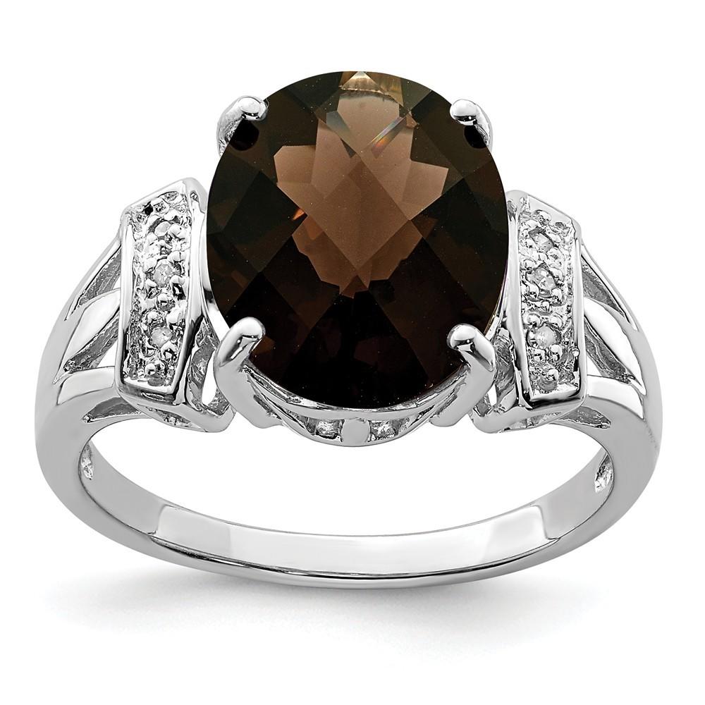 Jewelryweb Sterling Silver Smokey Quartz and Diamond Ring - Size 9