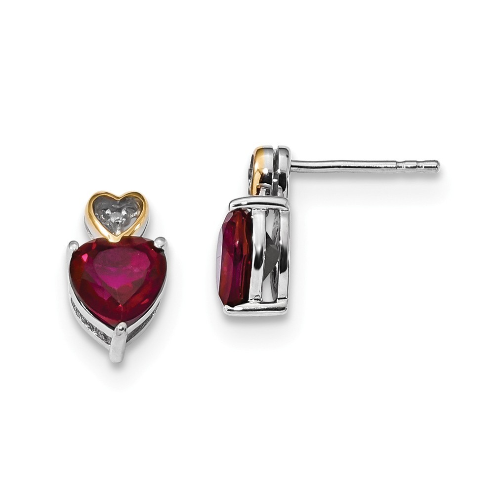 Jewelryweb Sterling Silver and 14K Crimson Red Topaz and Diamond Earrings - Measures 13x7mm