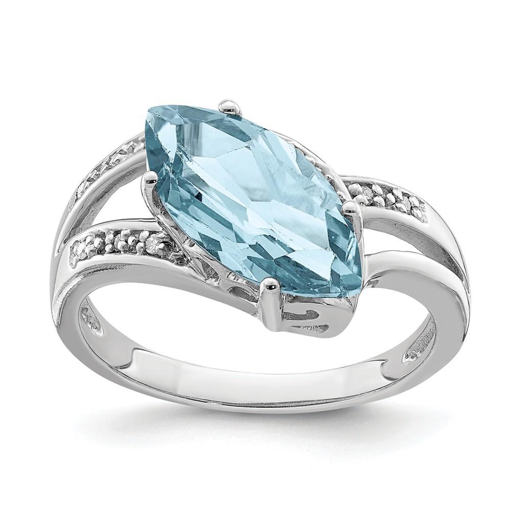 Jewelryweb Sterling Silver Light Swiss Blue Topaz and Diamond Ring - Size 8