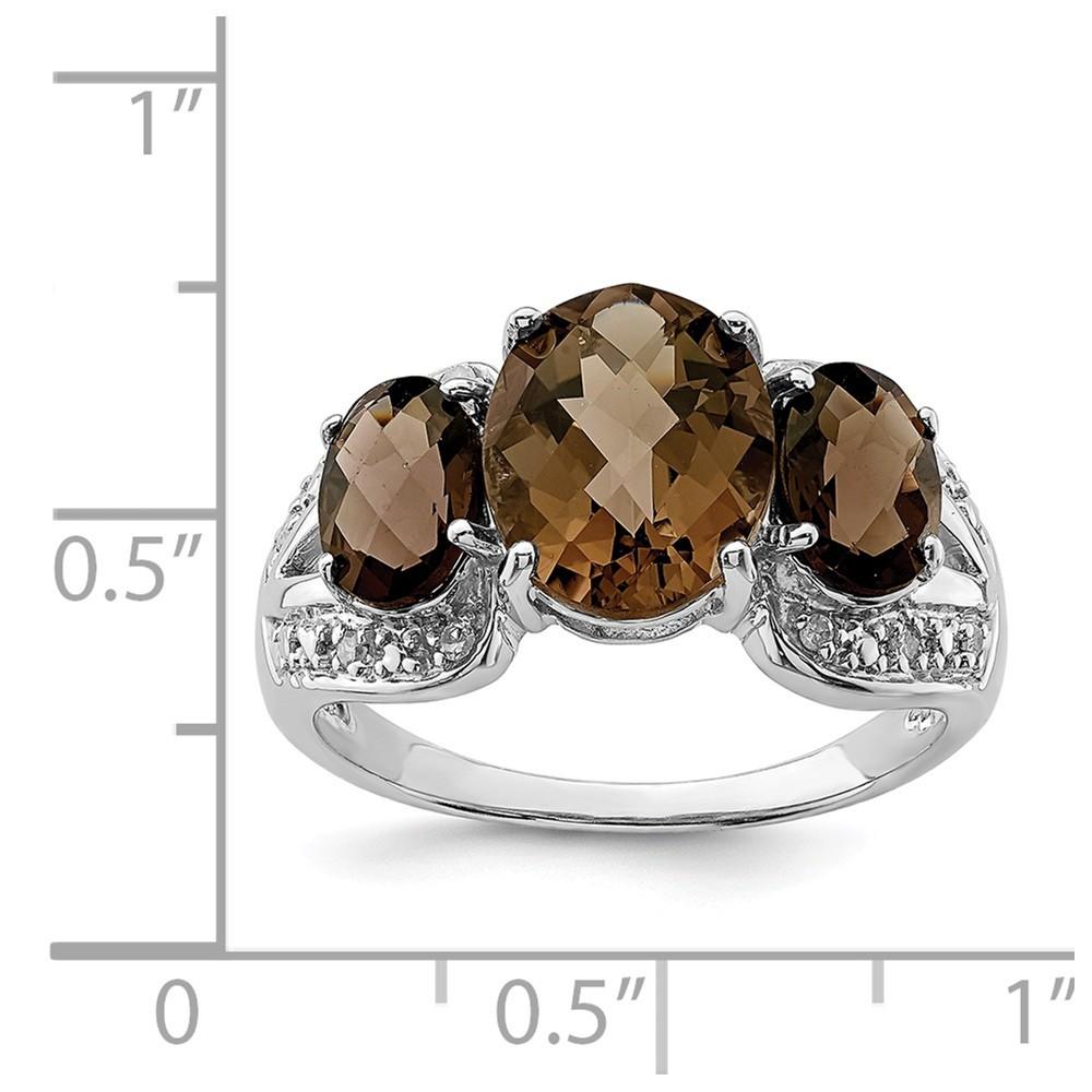 Jewelryweb Sterling Silver Smokey Quartz and Diamond Ring - Size 6