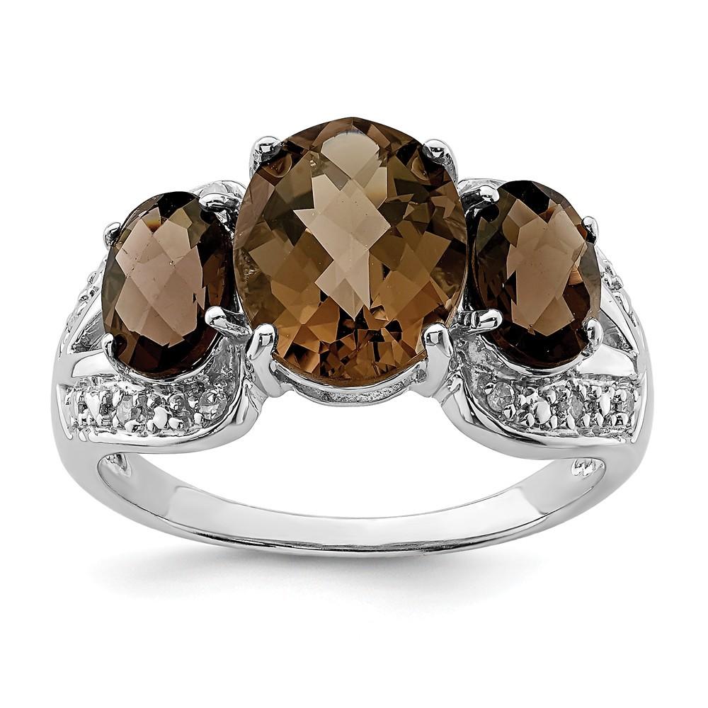 Jewelryweb Sterling Silver Smokey Quartz and Diamond Ring - Size 6