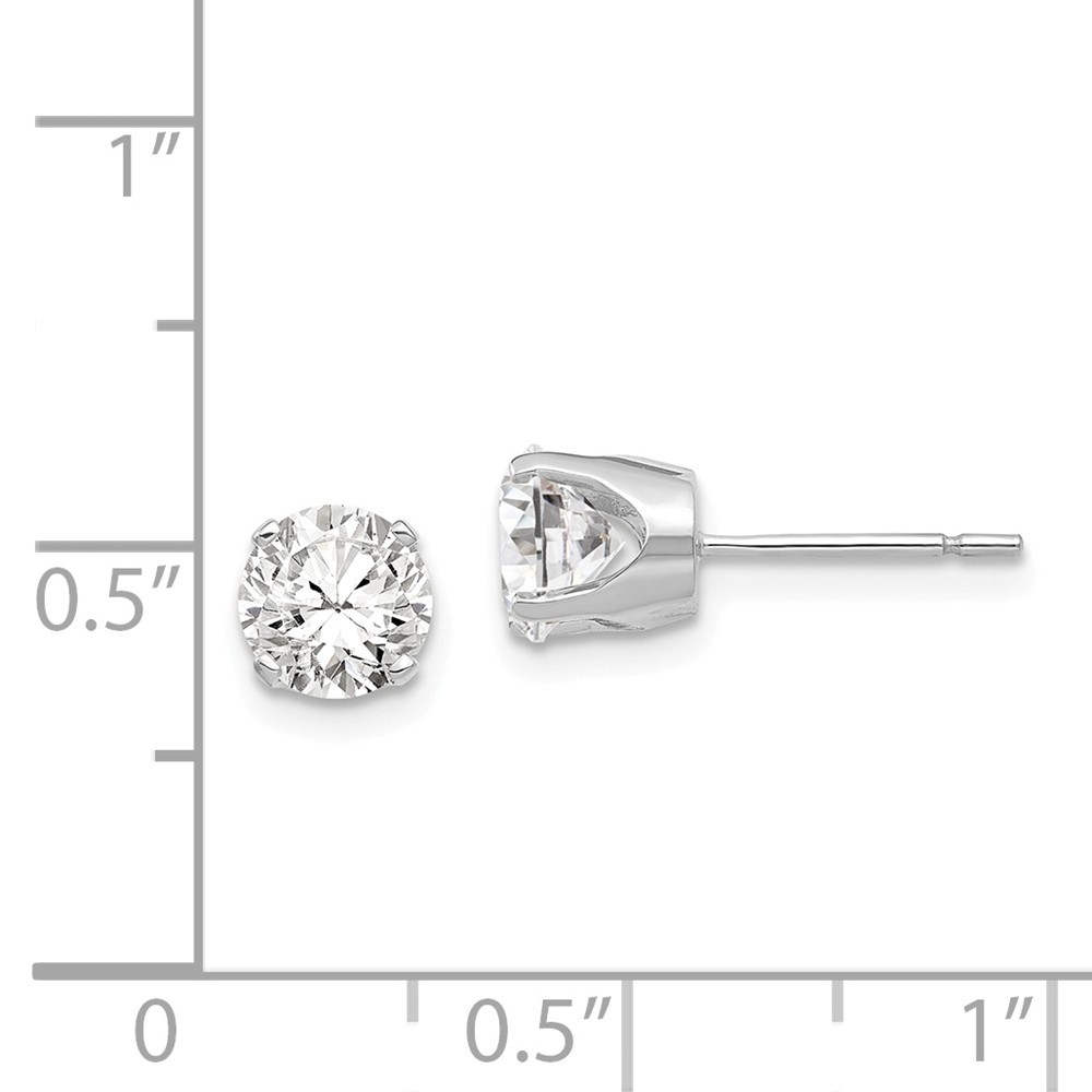Jewelryweb 14k White Gold 5.75mm Cubic Zirconia Stud Earrings - Measures 7x7mm Wide