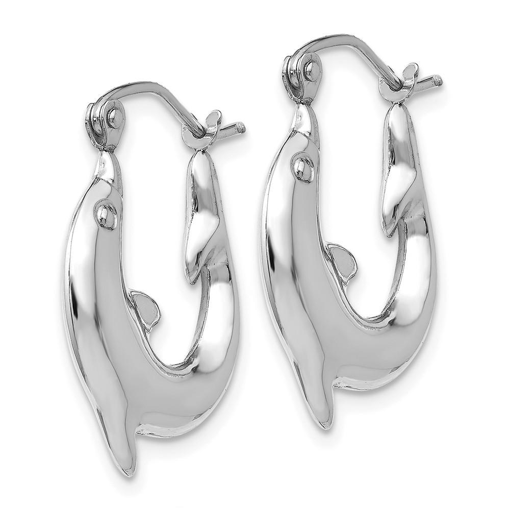 Jewelryweb 14k White Gold Polished Dolphin Hoop Earrings - Measures 10x3mm Wide