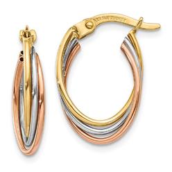 Jewelryweb 14k Tri-Color Gold Twisted Hoop Earrings - Measures 18x12mm Wide 3mm Thick