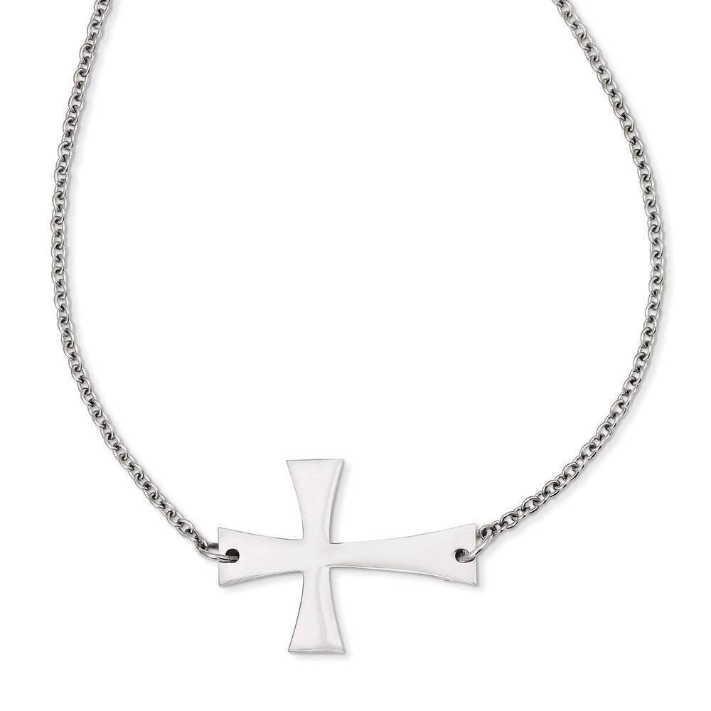 Jewelryweb Stainless Steel Polished Sideways Cross Necklace - 21 Inch