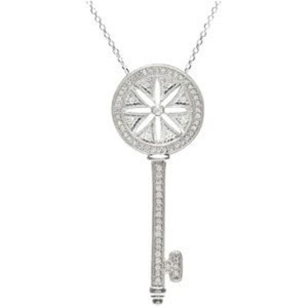 Jewelryweb Sterling Silver Diamond Key Necklace 3/8ct 18 Inch
