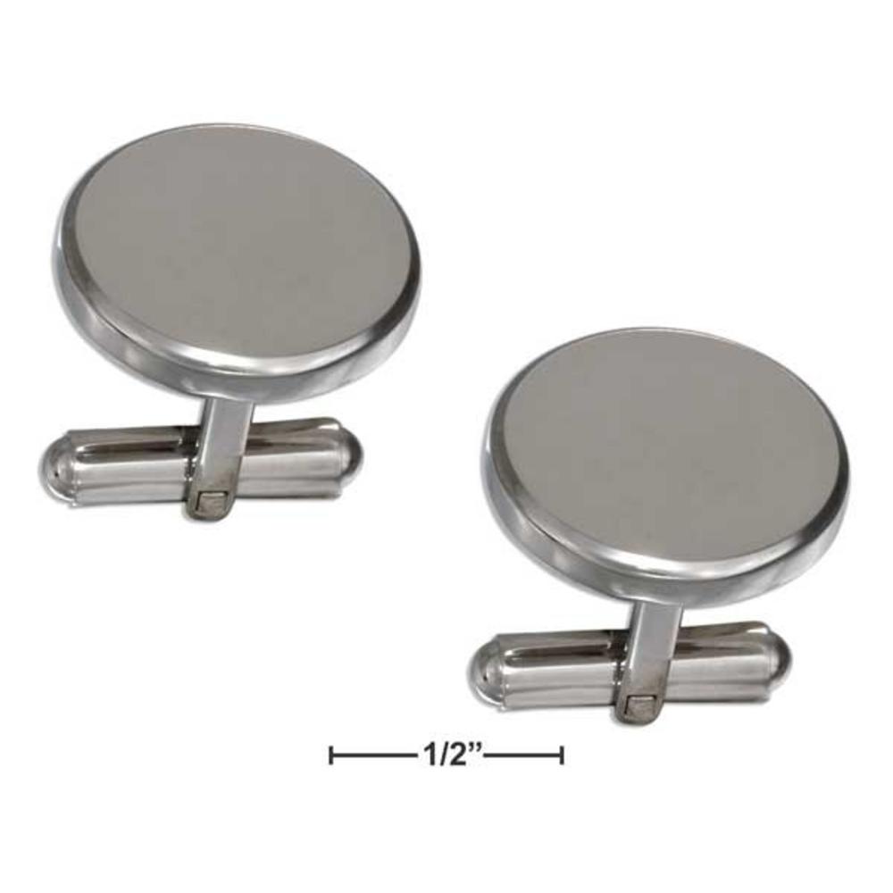 Jewelryweb Stainless Steel Brushed Finish Round Cuff Links With High Polish Edges