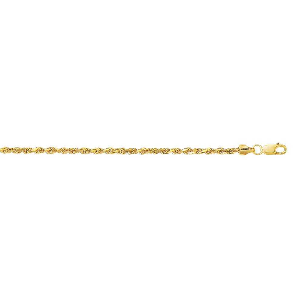 Jewelryweb 10k Yellow Gold 2.5mm Sparkle-Cut Hollow Sparkle Rope Chain Bracelet With Lobster Clasp - 7 Inch