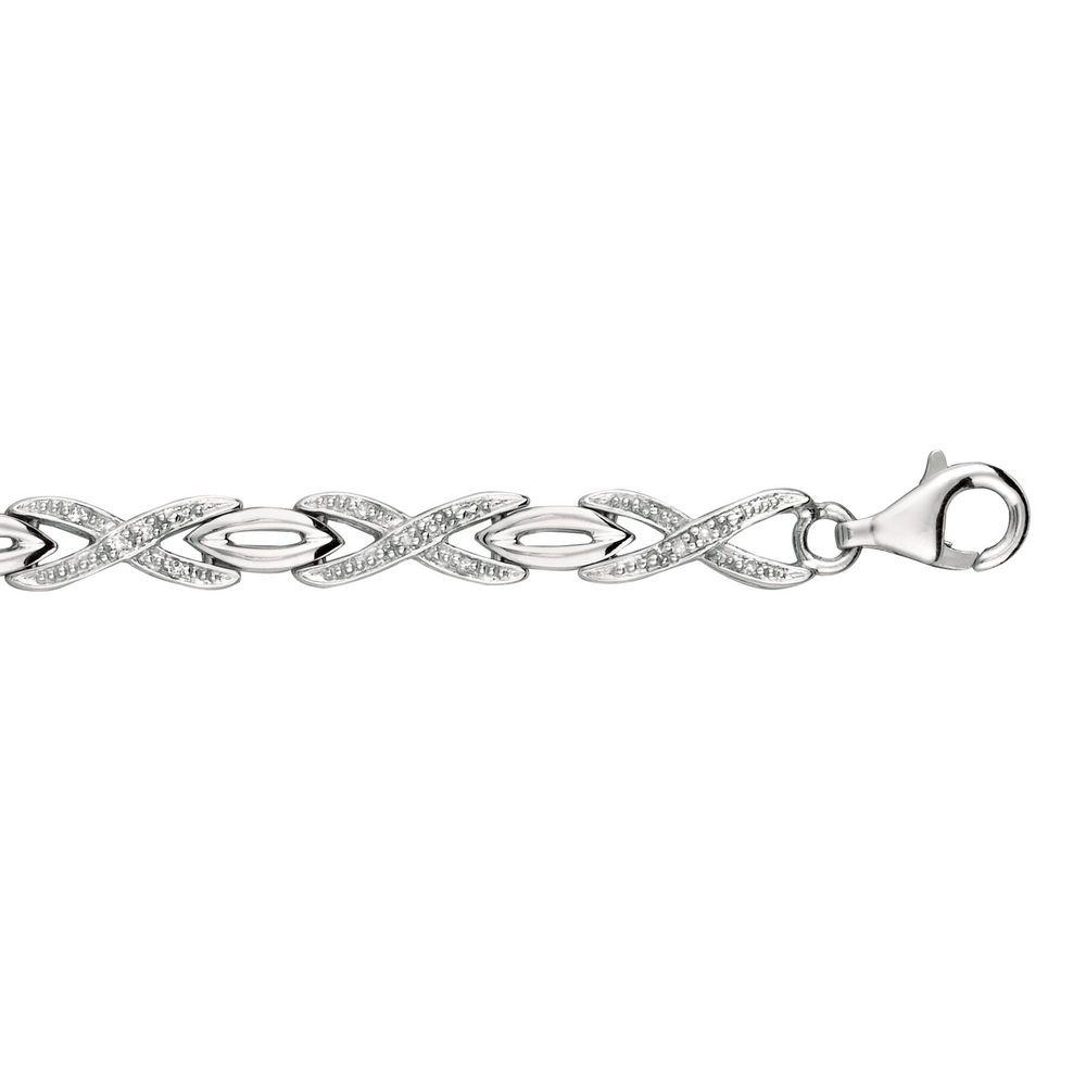 Jewelryweb Sterling Silver Rhodium Plated Polish 7.25 Inch Hugs Kisses .16 Carat Diamond Bracelet Pear Shape