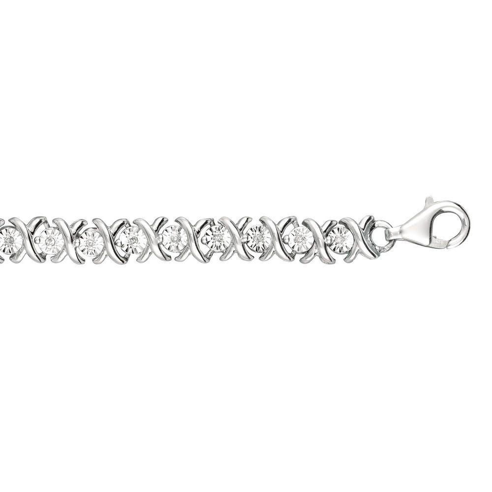 Jewelryweb Sterling Silver Rhodium Plated Polish 7.25 Inch Hugs Kisses .25 Carat Diamond Bracelet Pear Shape