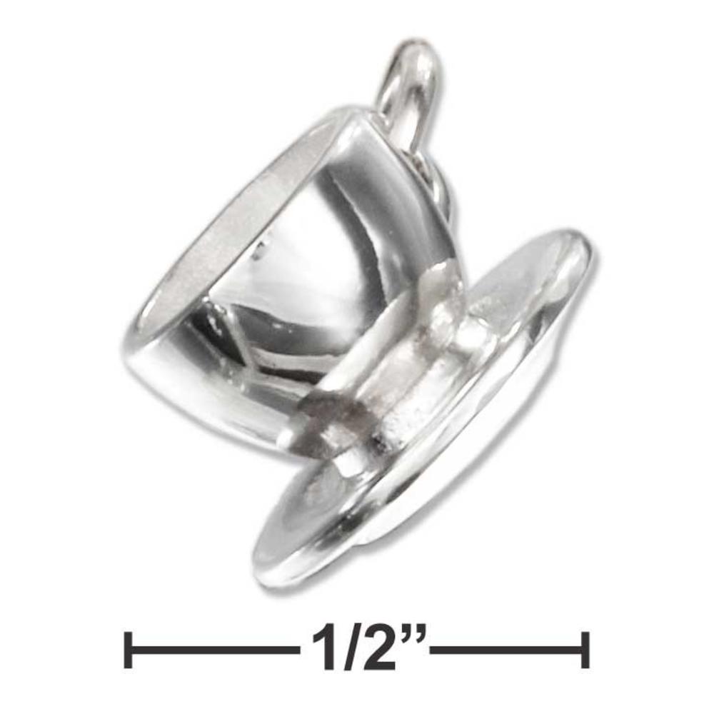 Jewelryweb Sterling Silver 3d Tea Cup and Saucer Charm