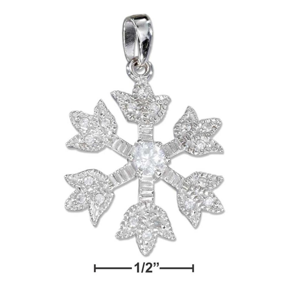 Jewelryweb Sterling Silver 20mm Wide Rhodium Plated Cubic Zirconia Snowflake Pendant