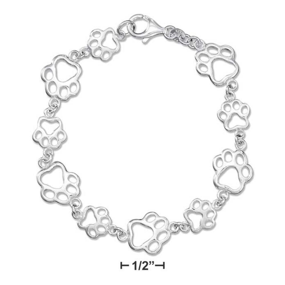 Jewelryweb Sterling Silver 7.5 Inch Alternating Small and Large Outline Paw Print Bracelet
