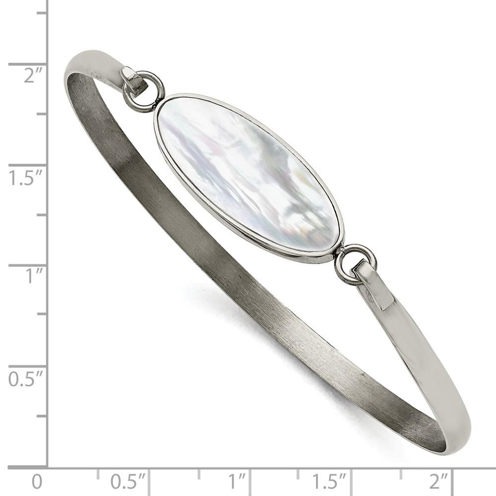Jewelryweb Stainless Steel Polished Oval Simulated Mother of Pearl Bracelet