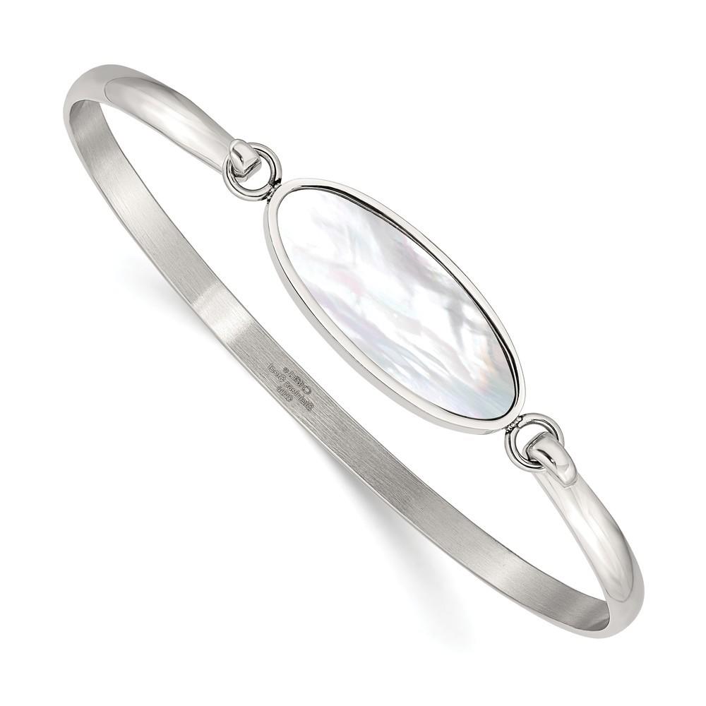 Jewelryweb Stainless Steel Polished Oval Simulated Mother of Pearl Bracelet