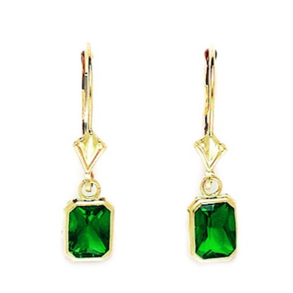 Jewelryweb 14k Yellow Gold May Birthstone Emerald CZ Emerald Cut Leverback Earrings - Measures 25x6mm