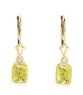 Jewelryweb 14k Yellow Gold November Birthstone Citrine CZ Emerald Cut Leverback Earrings - Measures 25x6mm