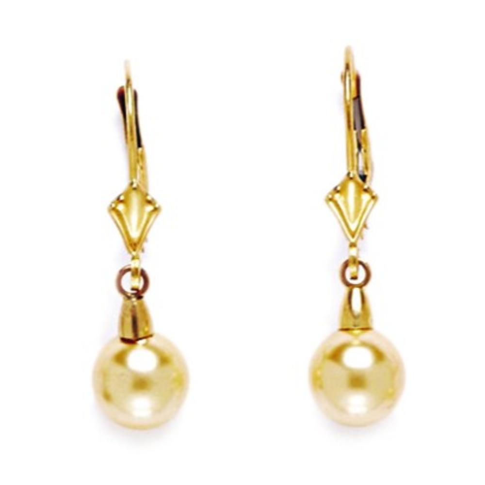 Jewelryweb 14k Yellow Golden 7x7mm Crystal Pearl Ball Drop Earrings - Measures 27x7mm