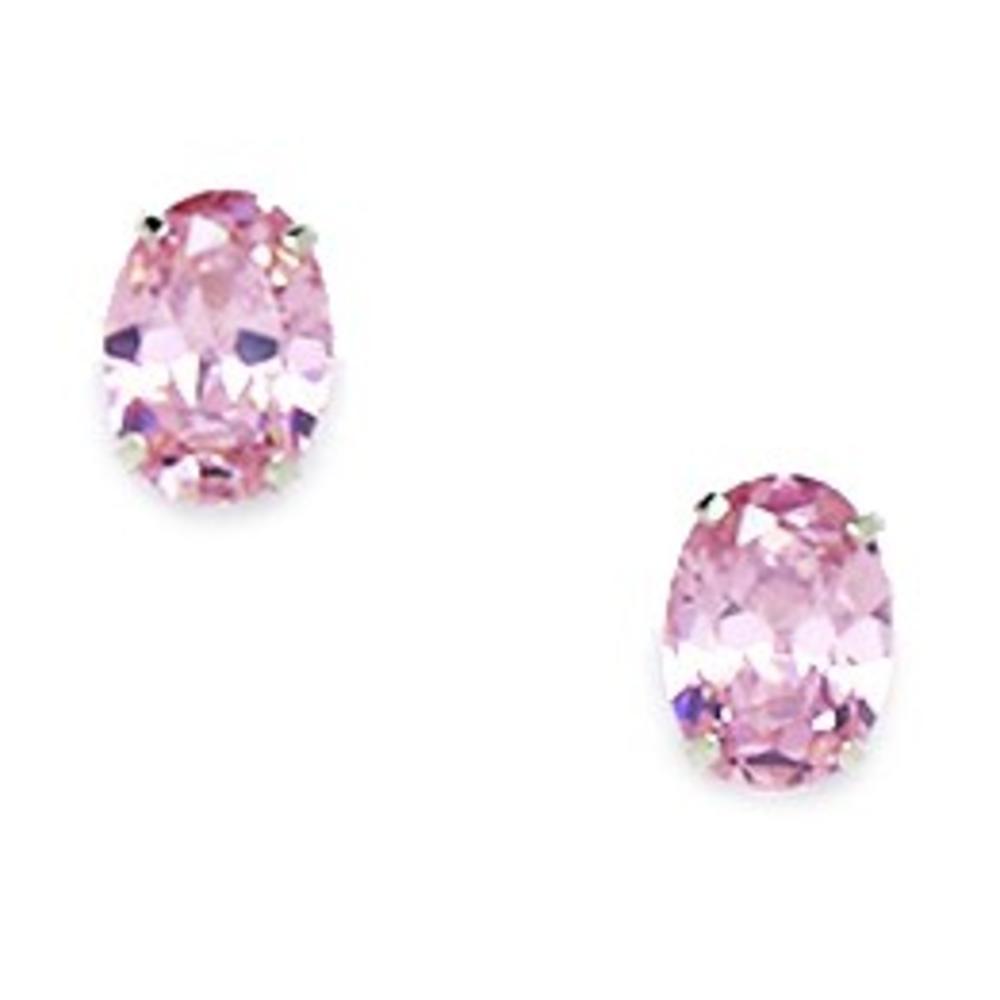 Jewelryweb 14k White Gold Pink 7x5mm Oval Shape Cubic Zirconia Screw-Back Earrings