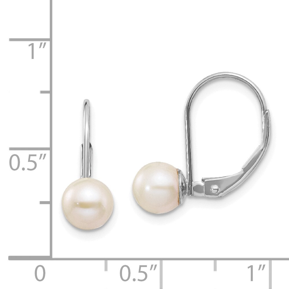 Jewelryweb 14k White Gold 6mm Freshwater Cultured Pearl Leverback Earrings - Measures 18x6mm Wide