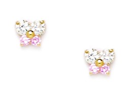 Jewelryweb 14k Yellow Gold Pink Cubic Zirconia Butterfly Screw-Back Earrings - Measures 5x5mm